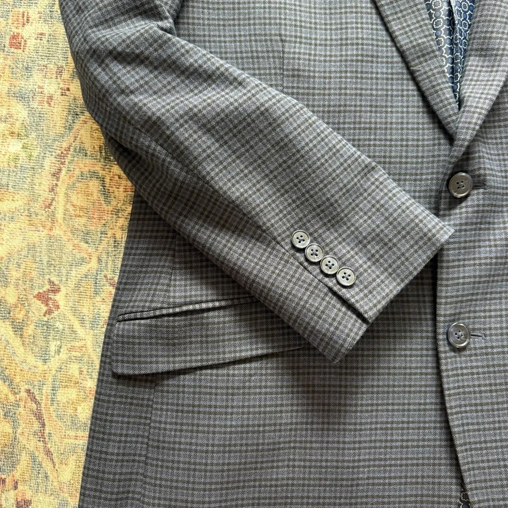 Savile Row Hoxton Blazer‎ 44L Blue Check Sport Coat Stretch Modern Smart Casual